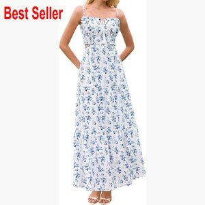 Polyester Blend Maxi Dress with Spaghetti Straps and Backless Design
